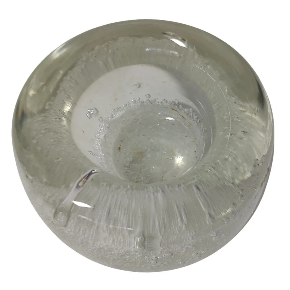 Clear Art Glass Votive Candle Holder‎ With Bubbles Polish Bottom Heavy 3.5 in